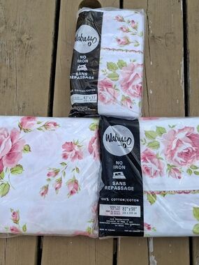 Vintage Wabasso Pink Rose Double Bed Sheet Set NOS New 100% Cotton Cottagecore